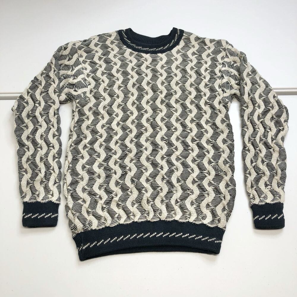 COOGI Black and Cream Wave Pattern Crewneck Sweater Made In Australia Size S